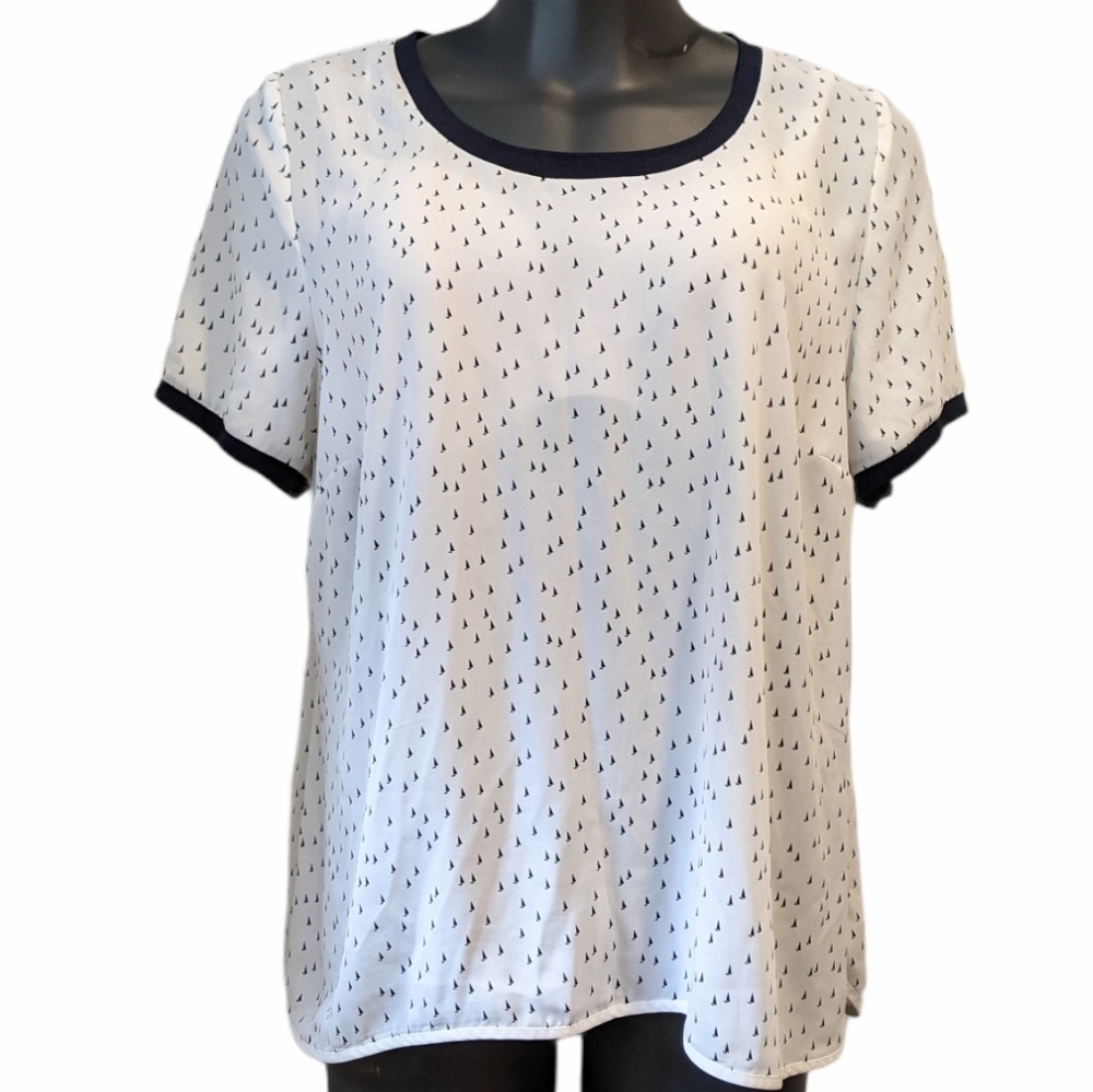 Love & Legend Boat Print White Blouse SZ 18 Nautical Plus Size